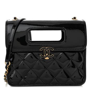 CHANEL Patent Quilted Mini Graphic Catch Flap Black